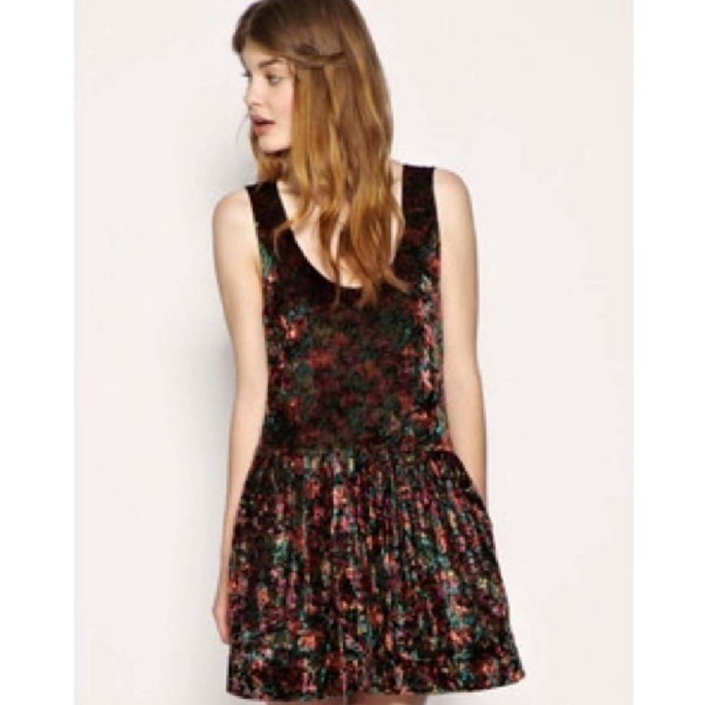 Free People floral crushed velvet dress • large